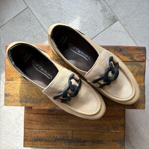 Softwaves Women's Tan Loafers with Black Accent